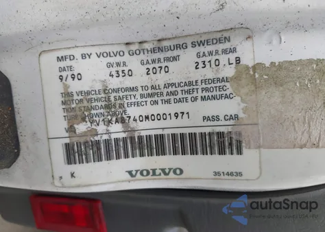 1991 Volvo 940 Se z USA, uszkodzony, nr VIN YV1KA8740M0001971